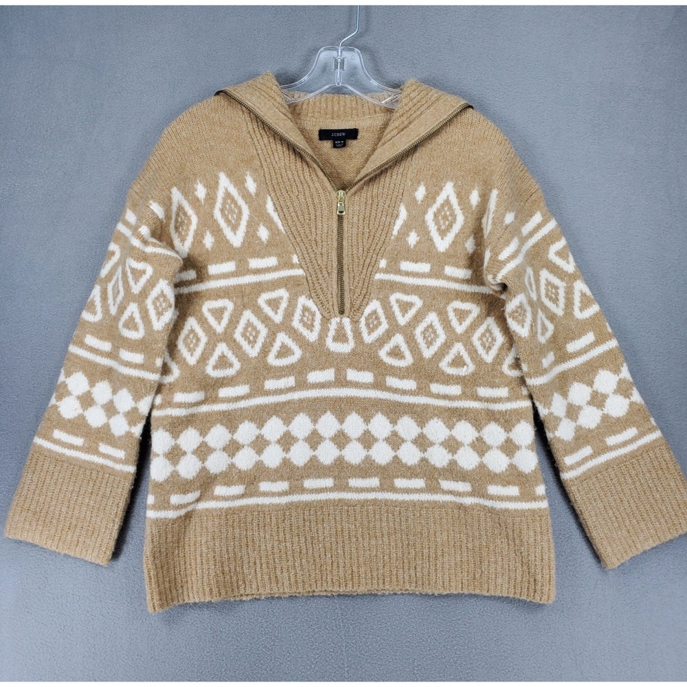 J Crew Sweater Womens XS/S Alpaca‎ Blend Relaxed Half Zip Geometric Knit BD643